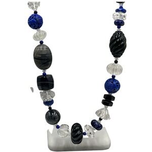 Neckings by Paulette One of a Kind Chunky Carved Rock Quartz Blue Sodalite Onyx